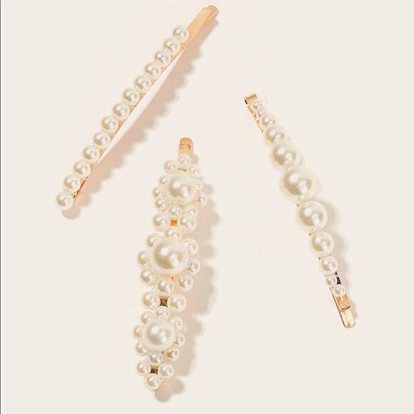 Pearl 3 Piece Hair Accessory Gold Set - Picture 3 of 4